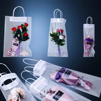 20db Virágüzlet dekoráció Hosszú Tote PVC átlátszó táska Virágcsokor zsákolás Hordozható átlátszó ajándéktáska Kollokációs csomagolás