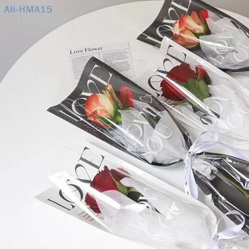 20Pcs LOVE átlátszó rózsa csomagolózsákok virágcsokor műanyag zacskó csomagolópapír esküvői eljegyzéshez születésnapi zsúrhoz