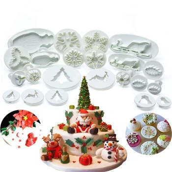 22PCS Karácsonyi sütivágó szett fondant keksz dombornyomó forma Sugarcraft hóember Jingling Bell dugattyú torta dekorációs eszközök