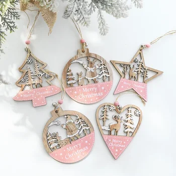2db rózsaszín karácsony fa medálok Vintage kreatív Otthoni dekoráció Kézművesség Állatfaragás Karácsonyfa díszek Ajándékok