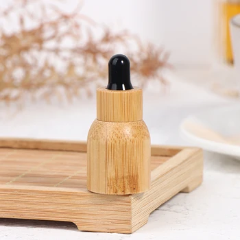 2ml üres újratölthető bambuszüveg szemcseppentő palack illóolajos palackok pipettával Smink kozmetikai mintatároló