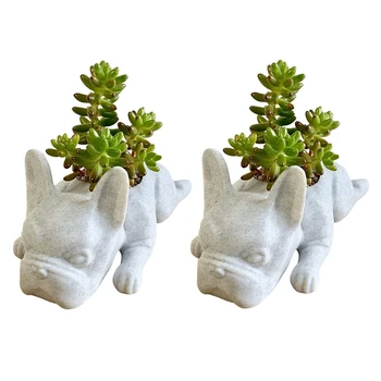2PCS Francia bulldog alakú gyanta Zamatos ültető Mini kiskutyák Növények Planter, Asztali növény Pot Kutya forma Bonsai