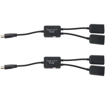 2X C típusú OTG USB apa - kettős 2.0 anya OTG töltés 2 portos HUB kábel Y elosztó
