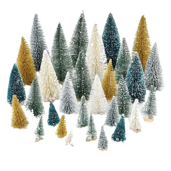 30 darab miniatűr fenyőfák szizálfák fa alappal miniatűr jelenetekhez, asztali díszítőfák