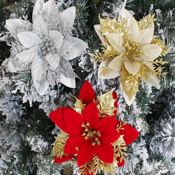32db Mesterséges mikulásvirág Faux Xmas Mikulásvirág étkezőasztal dísz karácsonyhoz Ünnepi esküvői koszorú dekoráció