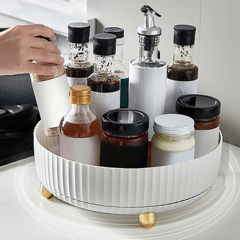 360 fokban forgatható tálca Szekrény rendszerező konyha Fürdőszoba Kozmetikai lemezjátszó tároló tálca csúszásmentes fűszer kerek snack állvány lemez