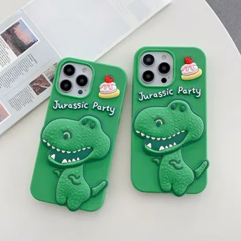 3D aranyos rajzfilm dinoszaurusz telefontok iPhone 14-hez 13 12 11 Pro Max torta puha gumi szilikon ütésálló védőburkolat