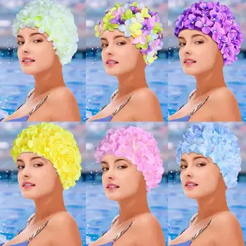 3D Virágos nő rugalmasság szirom retro úszósapka nyári divat női virág vintage tengerparti fürdősapka