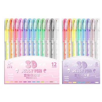 3D zselés toll készlet cukorka színes gél tollak művészeti kellékek pontjelölő kézírás tollak íráshoz kifestőkönyv 24BB