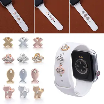 3db szilikon szíj dekoratív gyűrűs köröm Apple Watch szíjhoz Bűbájok Fém kreativitás Aranyos macska hal szegecs kiegészítők iwatch-hoz