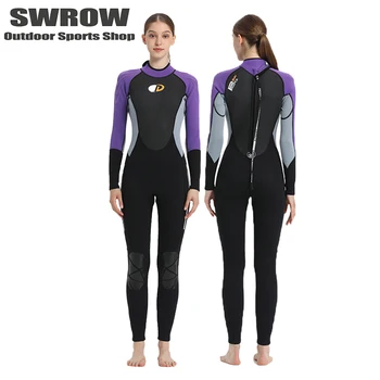 3MM neoprén búvárruha női divat egyrészes vastag meleg szörfruha hosszú ujjú úszó vízi sportok fürdőruha búvárruha