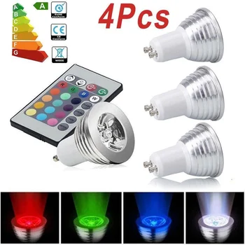 4db 3W GU10 LED fénygömb izzó spotlámpa lámpa 16 színű RGB lefelé világít távirányítóval LED lámpa spotlámpa