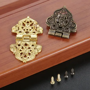 4Db 53*28mm korona fejajtó szekrény zsanérok Ékszerdoboz fiók Szekrény Dekoratív zsanér bútor hardver Antik bronz / arany