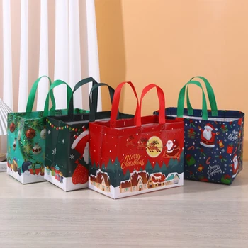 4db karácsonyi táskák fogantyúval Karácsonyi nem szőtt ajándéktáskák Mikulás táska újrafelhasználható vízálló bevásárlótáskák karácsonyi partira