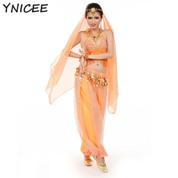 4db Keleti hastánc jelmez szett Professzionális bollywoodi indiai Sari menyasszonyi nők Fejdísz felső nadrág hastánc Rave ruha