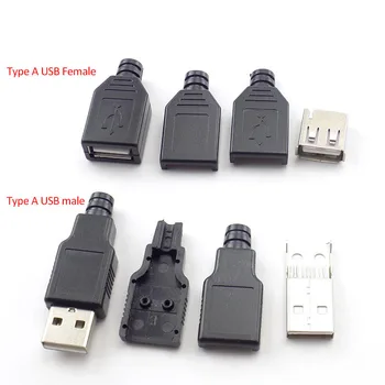 5 / 10db 4 tűs A típusú anya anya USB 2.0 adapter aljzat Forrasztási csatlakozó fekete műanyag burkolattal DIY csatlakozó Dugó H10
