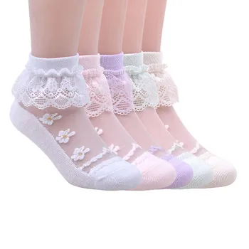 5 pár/tétel Nyári lány zokni Lovely Dot kristály selyem Gyerekek zokni gyerekek Kislány háló Légáteresztő rugalmas csipke zokni