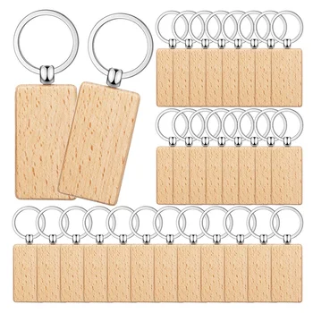 50 darab üres fa kulcscímke kulcsgravírozás üresek befejezetlen fa kulcstartó kulcstartó kulcscímkék barkácsoláshoz, téglalap