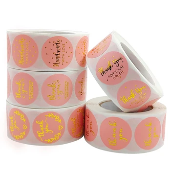 500db/1inch Köszönöm matricák Rózsaszín papír Üzleti címke matricák sütéshez Csomagolás Kézzel készített dekoráció Aranyos írószer kellékek