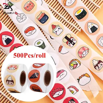 500Pcs / tekercs 2.5cm / 1inch kör alakú rajzfilm Sushi minta matrica születésnapi esküvői dekoráció matrica sült desszert ebéddoboz címke