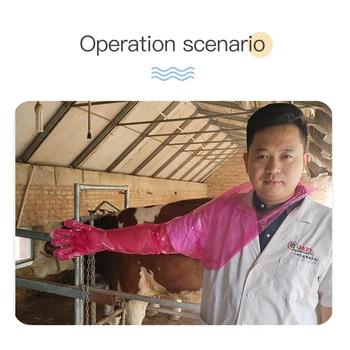 50Db eldobható állatorvosi rózsaszín lógó nyakú kesztyű PE állati mesterséges megtermékenyítés Hosszú karú kesztyű 12 g kisállat állatorvosi kellékek