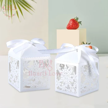 50db lézerrel vágott hópehely cukorka doboz esküvői parti karton doboz születésnapi zsúr ajándékdoboz party dekoráció házasság babaváró