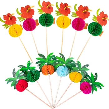 50db trópusi virág kókuszfa bambusz pick gyümölcs fogpiszkáló nyári hawaii születésnapi party cupcake topper esküvői dekoráció