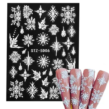 5D hópehely karácsonyi körömmatrica akril virágok faragott dombornyomott körömcsúszka matricák 7,8 * 6 cm karácsonyi hópehely körömművészeti matrica