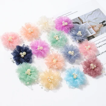 5DBS Sifonszövet műszőr Virágok gyöngyökkel esküvői ruhához Fonal virágfej dekorációs kiegészítők készítéséhez
