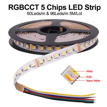 5M 5 szín 1 chipben LED szalag 12V 24V RGBCCT RGBW RGB 30LEDs/M 60LEDs/M 96LED/M vízálló LED szalag Rugalmas dióda szalag
