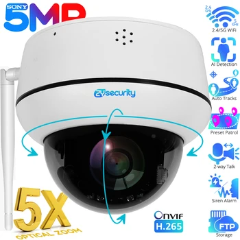 5MP Wifi Dome PTZ kamera 5X optikai zoom IP kamera Humanoid követés Kétirányú beszélgetés vezeték nélküli otthoni biztonsági megfigyelő kamerák