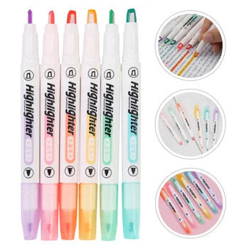 6 db kiemelő kiemelő kétvégű enyhe színű folyékony toll jelölők műanyag írás