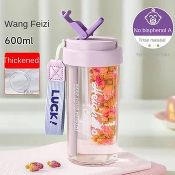 600ML Sport vizes palack Élelmiszer minőségű tritán anyag Víz csésze Női szalma csésze Nyári hordozható vizes csésze Handy Cup botella