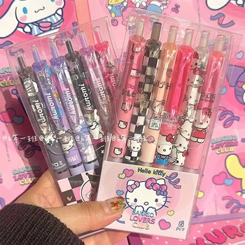 6Db/doboz Sanrio Rajzfilm Hello Kitty 0,5 mm-es semleges tollak készlet Melody Kuromi anime figurák gél toll írószer kellékek gyerek ajándékok