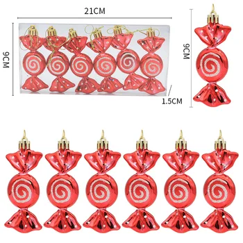 6db Karácsonyi díszek Műanyag cukorka modell Karácsonyfa függő díszek Piros arany ezüst rózsa arany cukorka medál Újév 2023