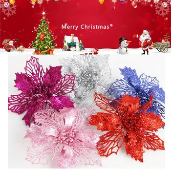 6Db karácsonyi üreges virág díszek csillogó virágos kiegészítők Karácsonyi koszorúfa dekorációk parti otthoni esküvői díszhez