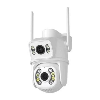 6MP 4K PTZ Wifi kamera fehér ABS kettős lencsés AI Human Detect Auto Tracking vezeték nélküli kültéri kamera EU csatlakozó