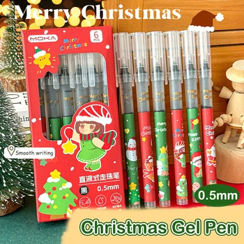 6PCS Kawaii karácsonyi sorozat 0,5 mm-es fekete tintás tollak aranyos rajzfilm kreatív gél tollak iskolai kellékek irodai diák írószerek