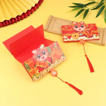 6Rések Piros boríték Kínai újévi dekorációk 2024 Sárkány év HongBao boríték Újévi Tavaszi Fesztivál Piros csomag