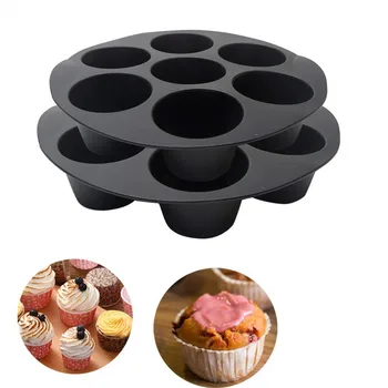 7 csésze légsütő Muffin szilikon forma kerek tapadásmentes cupcake serpenyő légzsír tálca mikrohullámú sütőhöz Konyhai kiegészítők