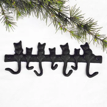 7 Macskák Öntöttvas kulcsos horog Vas fali akasztó Dekoratív öntöttvas fali akasztó Ékszertartó Köténytartó Vállfa otthoni parti ajtóhoz
