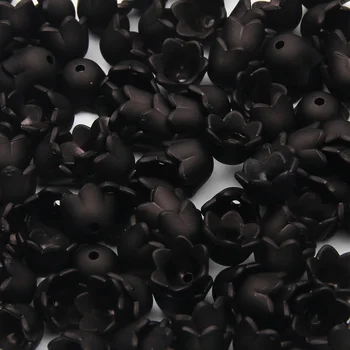 7x10mm Virág alakú akril gyöngyök Kalap fekete matt távtartó gyöngyök kézzel készített nyaklánc karkötőhöz DIY ékszerkészítő kiegészítők