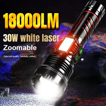 8000LM taktikai zseblámpa újratölthető 30W fehér lézer LED spotlámpa szuperfényes alumíniumötvözet fáklya kempingvadászathoz