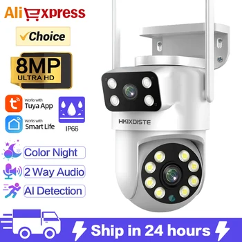 8MP 4K PTZ Wifi kamera kettős lencse színes éjjellátó kültéri IP kamera automatikus követés CCTV videó megfigyelő monitor Tuya App