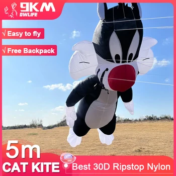 9KM 5m Black Cat Kite Line mosodai sárkány medál puha felfújható show sárkány a Kite Festival számára 30D Ripstop nylon táskával