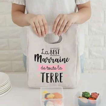 A világ legjobb keresztanyja Hűtő nyomtatás Uzsonnás táska hordozható szigetelt vászon Bento Tote termikus piknik élelmiszer tároló tasak ajándékok