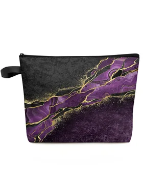 Absztrakt fekete márvány lila malachit háttér egyedi kozmetikai táska hordozható sminktároló tasak női vízálló ceruza tok
