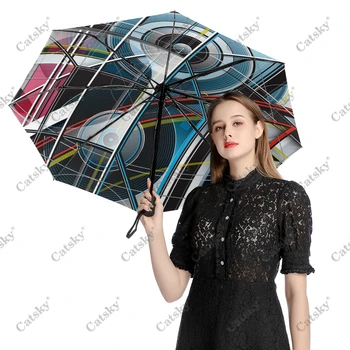 Absztrakt lemeztervezés Umbrella Rain Women 3-összecsukható teljesen automatikus napernyő napvédelem Kültéri utazási eszköz Parapluie