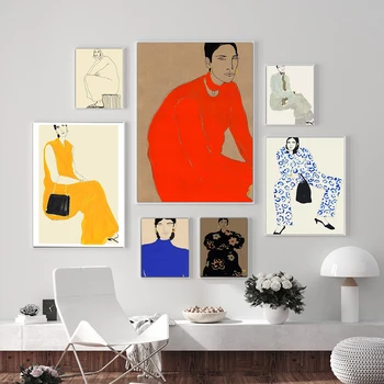 Absztrakt nő Fali művészet Vászon Festészet Északi plakátok és nyomatok Divat Női fali képek a nappalihoz Lakberendezés