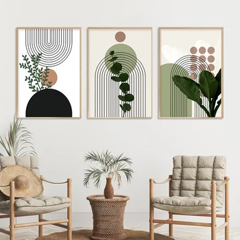 Absztrakt zöld levelek Geometrikus fali művészeti plakátok Vászon festmény nyomatok képek Modern nappali belső lakberendezés